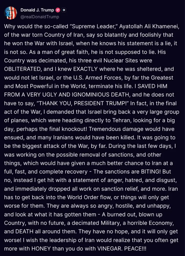 Eden od Trumpovih zapisov: Hamenej naj se mu zahvali, ker je še živ