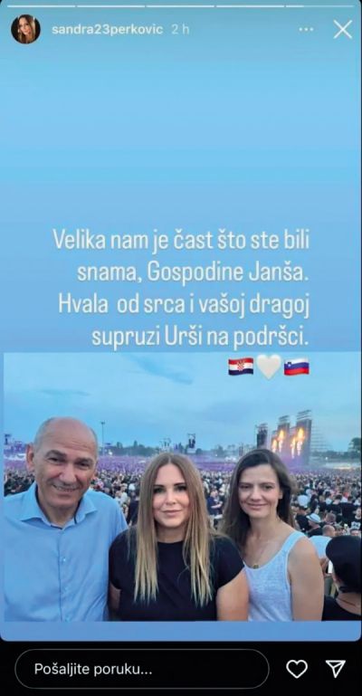Janez Janša in žena s Thompsonovo ženo na koncertu