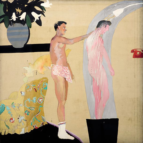 Hockney je z deli, kot je Domači prizor, Los Angeles (1963), homoerotične odnose vzpostavil kot ključno temo svojih slik.