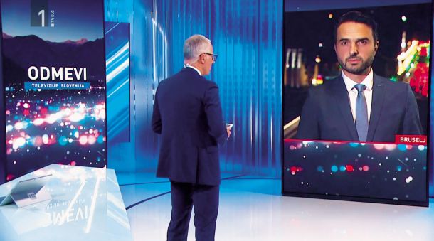 Voditelj Igor E. Bergant in predsednik NSi Matej Tonin v Odmevih 
