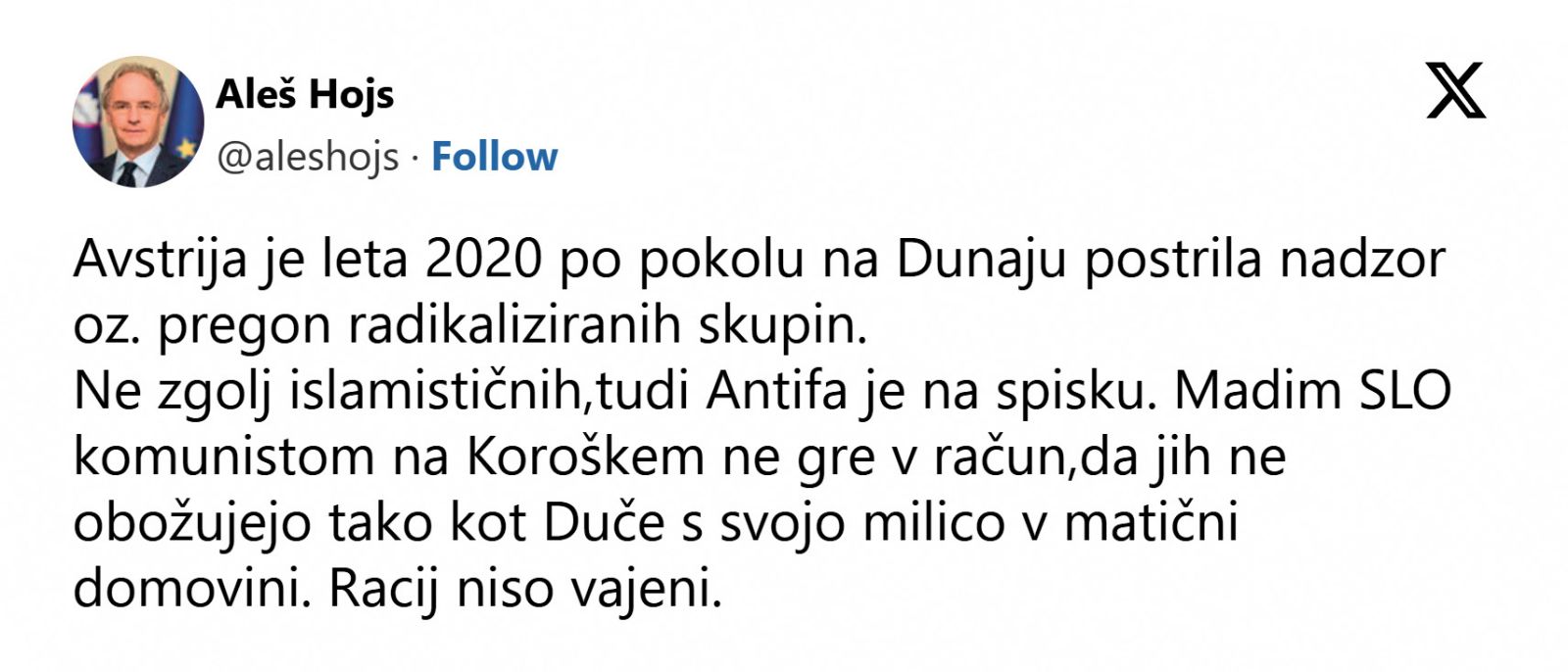 Aleš Hojs očitno obžaluje, da policisti pri Peršmanu niso bili še bolj grobi.