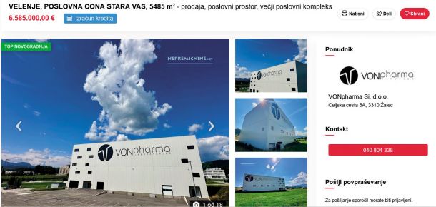 Tadej Von Horvath zdaj za 6,6 milijona evrov prodaja tovarno v Velenju.