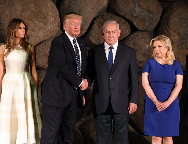 Ameriški predsednik Trump in izraelski premier Netanjahu s prvima damama držav
