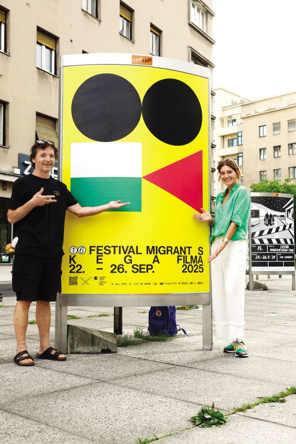 16 let podob Festivala migrantskega filma; Tomaž Drozg in avtorica Martina Kokovnik, TAM-TAM Inštitut, plakatna galerija Figovec, LJ 