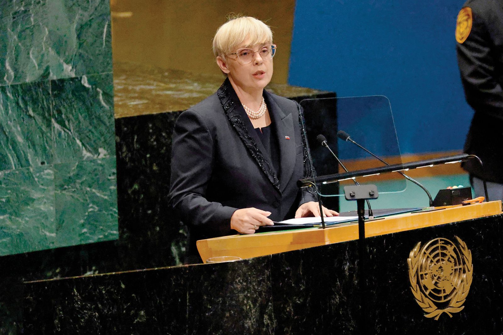 Predsednica republike Nataša Pirc Musar med govorom v Generalni skupščini Združenih narodov