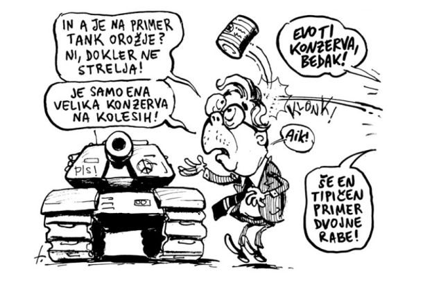 »Je hrana, ki jo jedo vojaki, orožje? Ja, če ti kdo konzervo vrže v glavo, potem je lahko tudi orožje.«