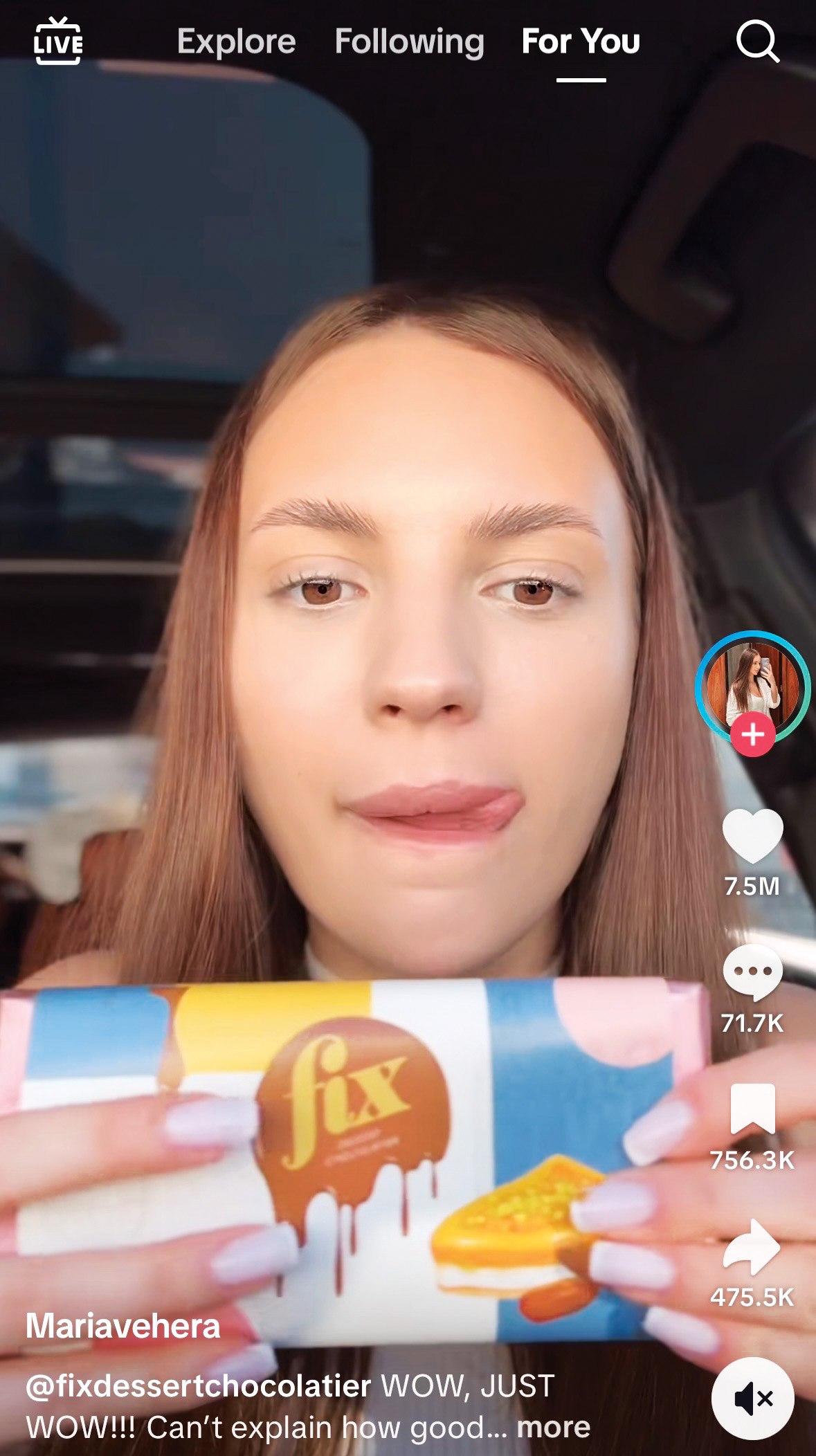 Video ukrajinske tiktokerke Marie Vehere, v katerem ta poizkuša originalno dubajsko čokolado znamke Fix Dessert Chocolatier, je od decembra 2023 zbral že skoraj 140 milijonov ogledov.