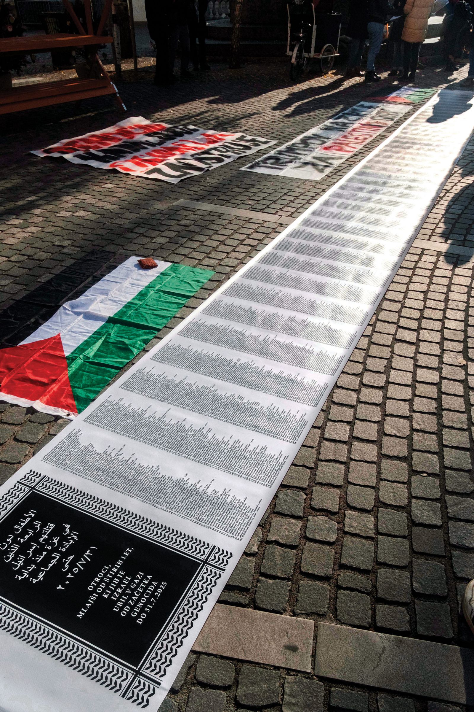 Imena ubitih otrok v Gazi ob dnevu solidarnosti s Palestinci v Ljubljani | Janez Zalaznik