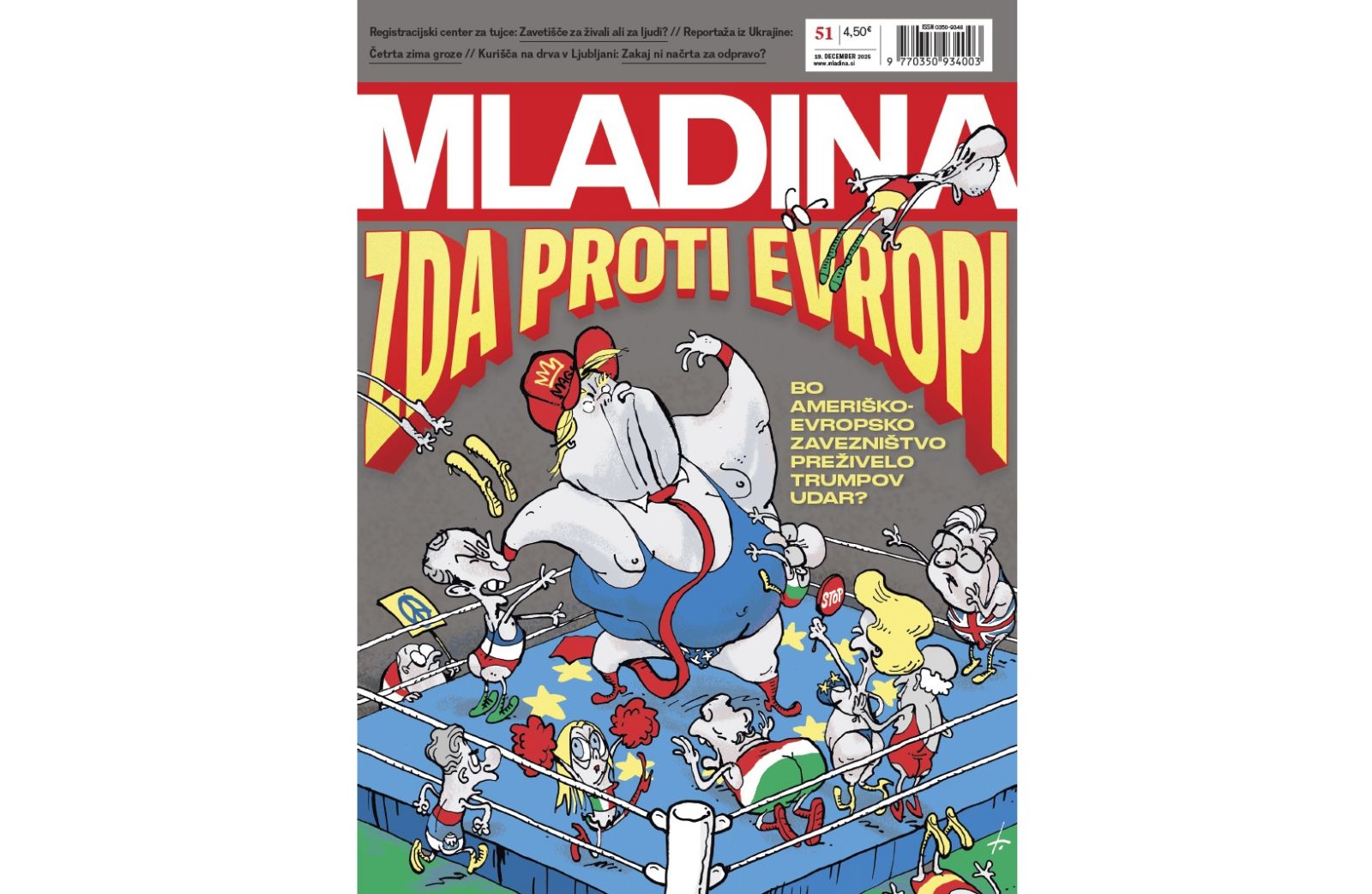 Naslovnica nove Mladine / ZDA vs. Evropa