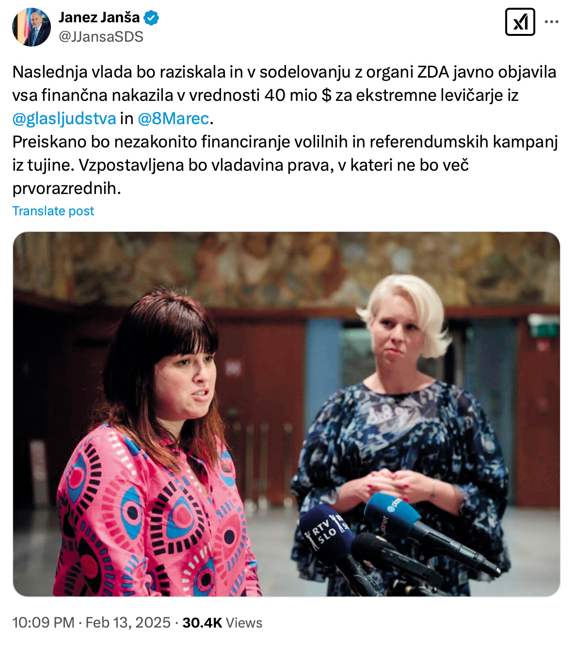 Naslednja vlada bo skupaj s Trumpovo administracijo »razkrinkala« financiranje nevladnikov iz tujine, napoveduje Janša
