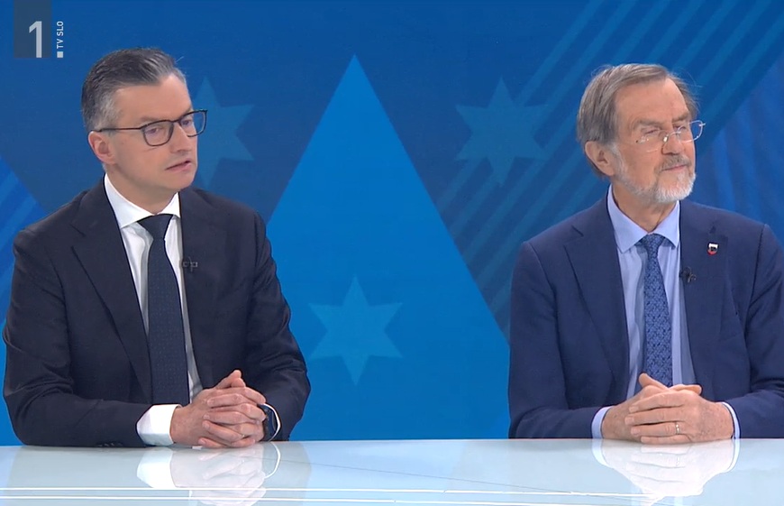 Marjan Šarec in Lojze Peterle v oddaji Politično