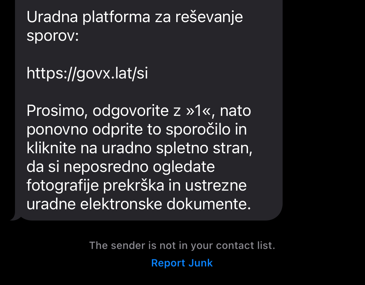 Primer lažnega SMS-sporočila