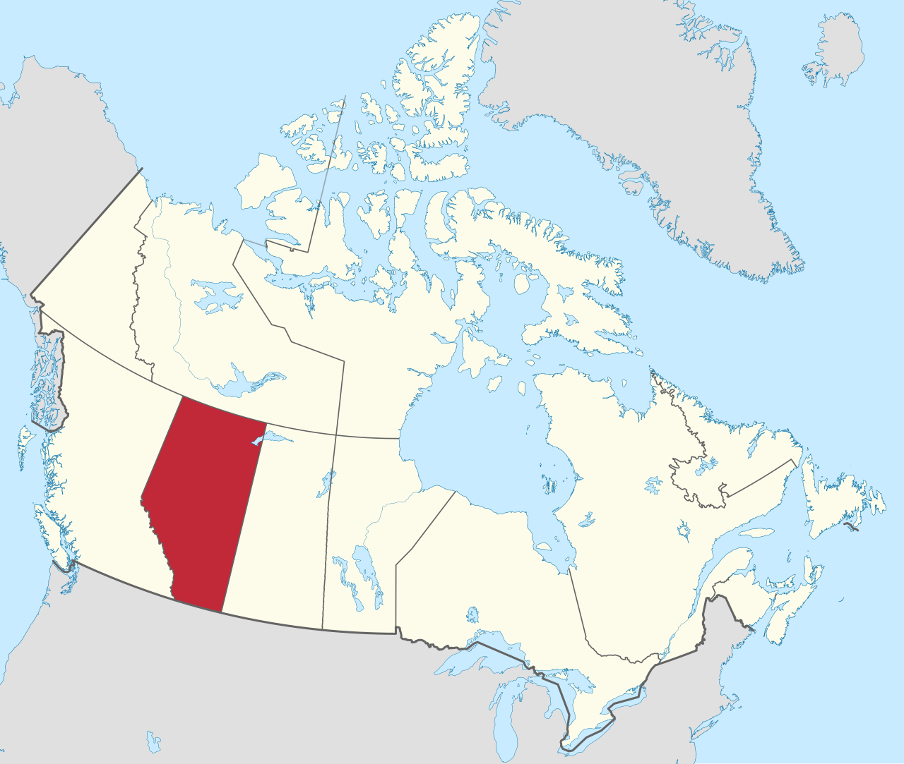 Alberta, označena z rdečo