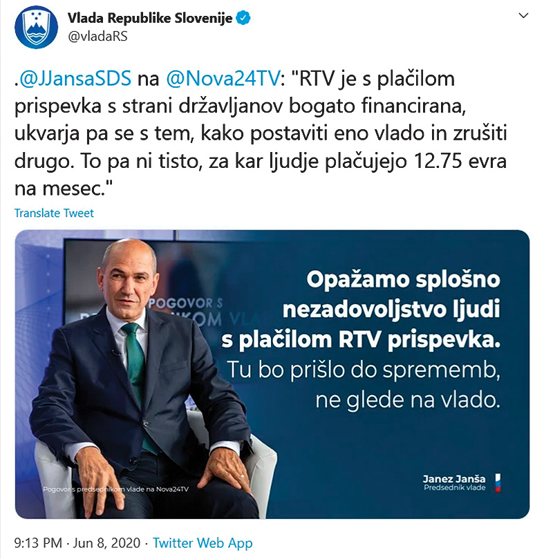 Janez Janša je že v svoji prejšnji vladi napovedal ukinitev plačevanja naročnine za RTV, potem pa si je premislil in si javno RTV raje podredil.