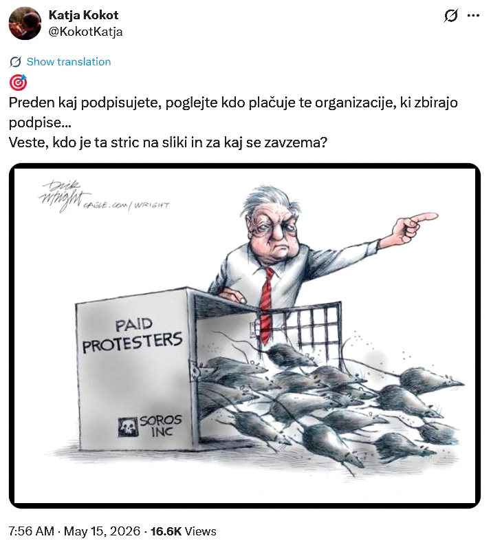Katja Kokot iz Resnice je nevladnike primerjala s podganami, ki jih financira Soros.