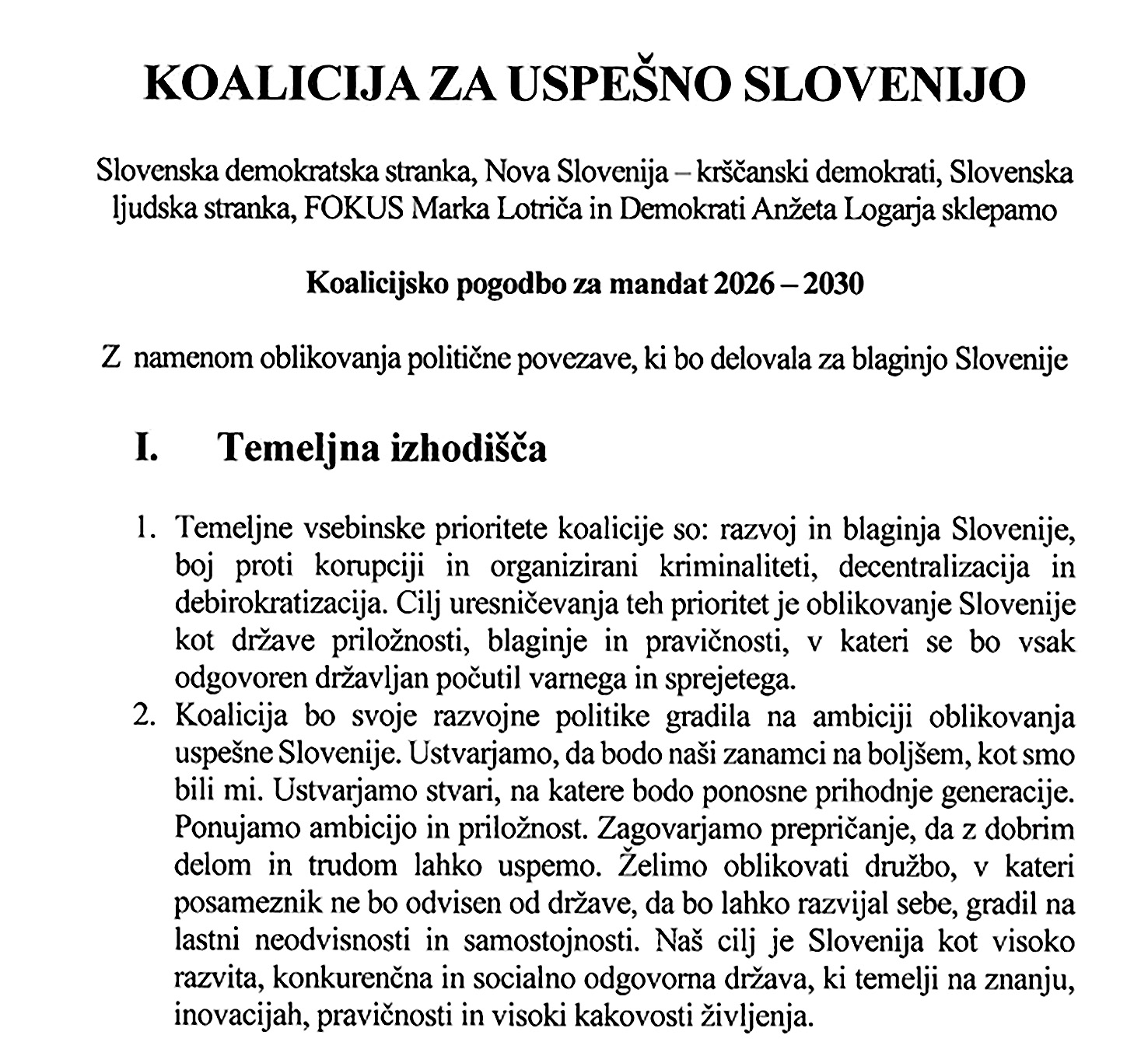Prva stran koalicijske pogodbe