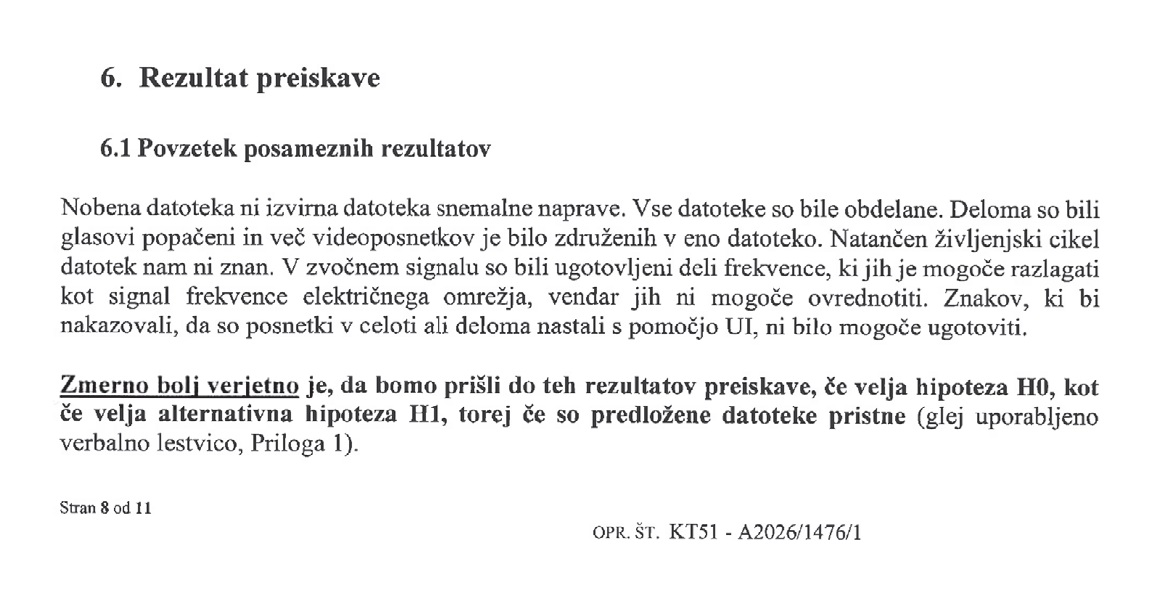 Naslovna stran in del forenzičnega poročila nemških preiskovalcev