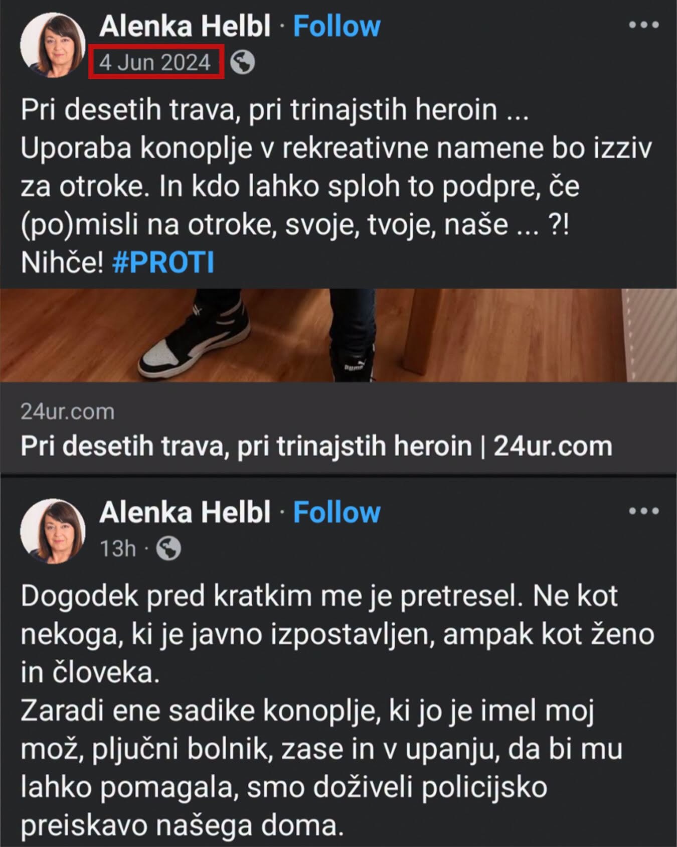 Poslanka Levice Asta Vrečko je opozorila na dvojna merila stranke SDS in objavila zapisa Alenke Helbl, v kateri je jasno razvidno, da je