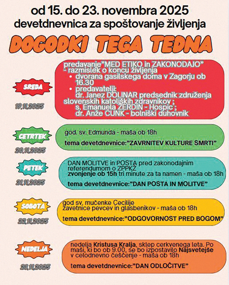 Tematski program, ki so ga v tednu pred glasovanjem pripravili v Župniji Zagorje ob Savi. Vir: župnijski profil na Facebooku