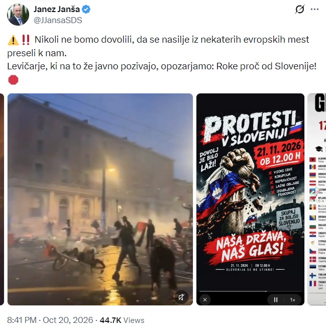 Zapis predsednika vlade Janeza Janše na družbenih omrežjih