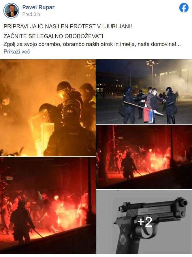 Objava Pavla Ruparja na Facebooku