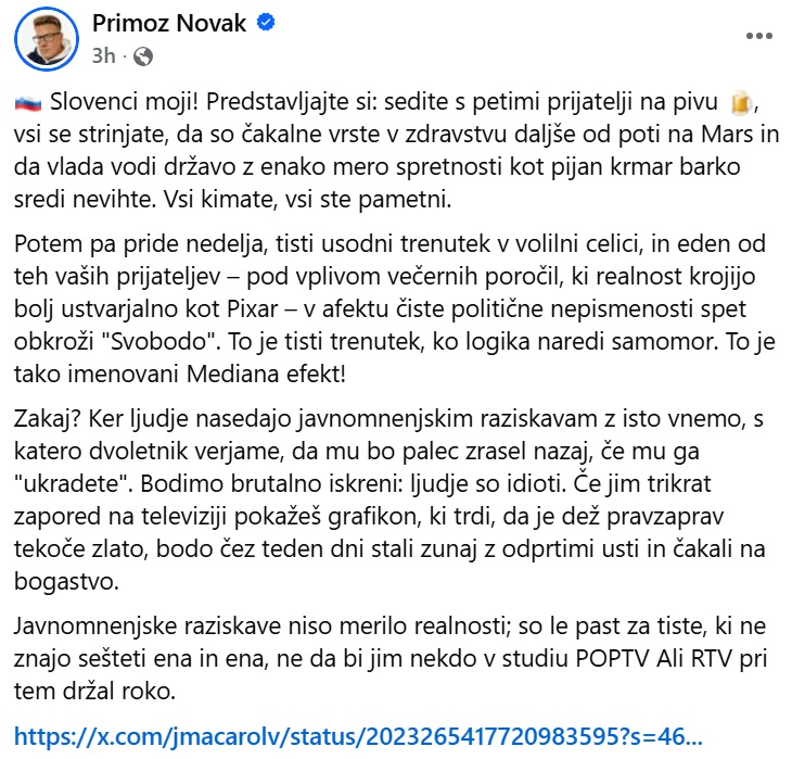 Novakov zapis na družbenem omrežju