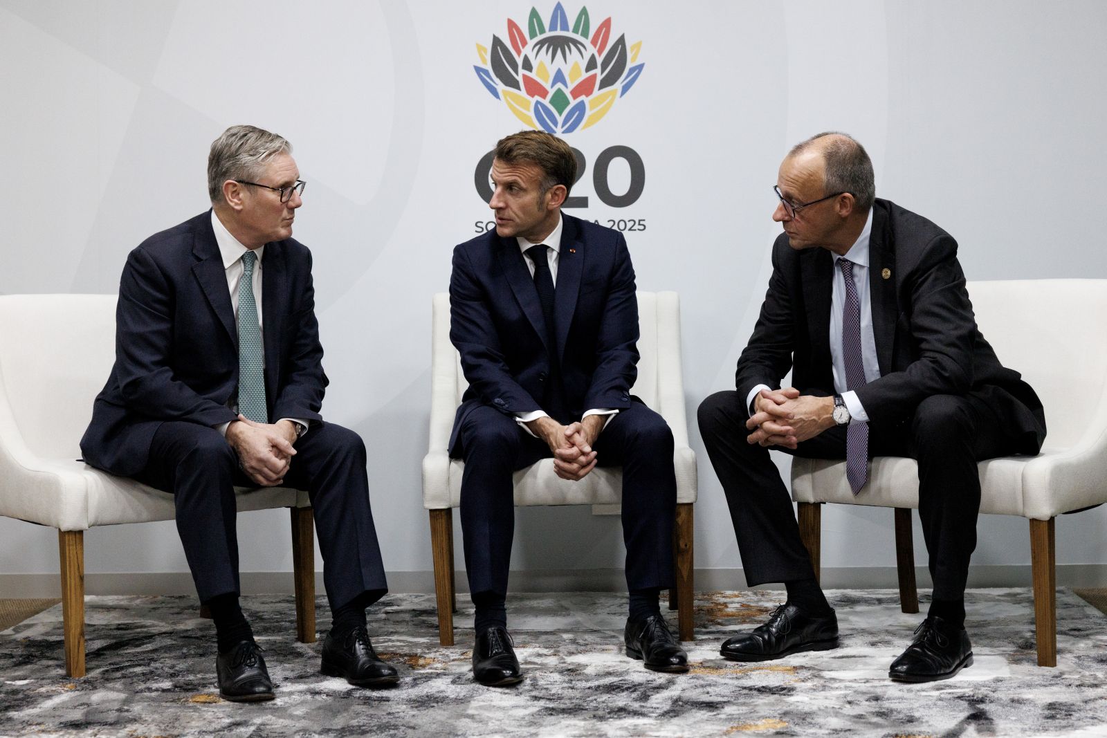 Keir Starmer, Emmanuel Macron, Friedrich Merz