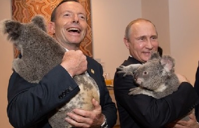 Avstralski premier Tony Abbot in ruski predsednik Vladimir Putin