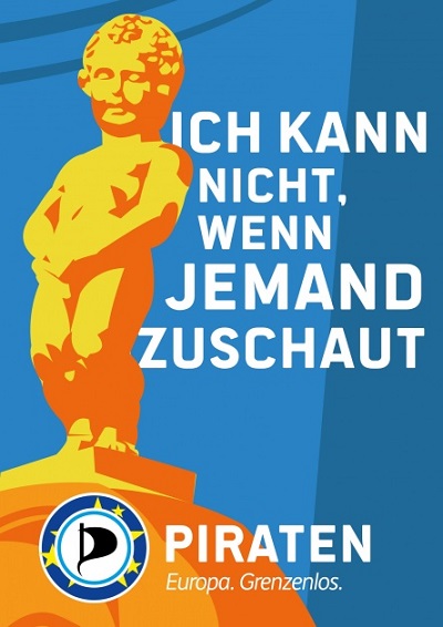 »Ne morem, če me gledajo,« v povezavi s spletnim nadzorom pravijo Pirati. Manneken pis, kip otroka, ki lula v vodnjak, najdemo v Bruslju. 