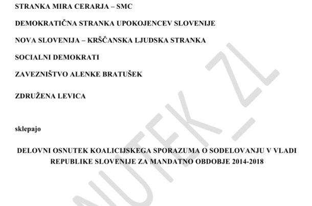Osnutek koalicijske pogodbe, ZL ne bo v vladi