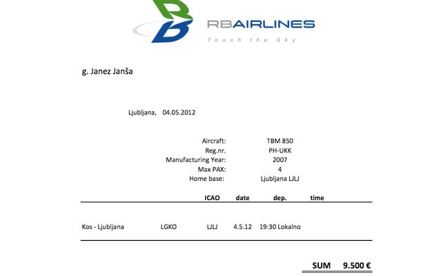 Naročilnica RB Zračne črte d.o.o.