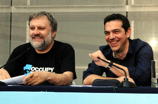Slavoj Žižek in Aleksis Cipras.