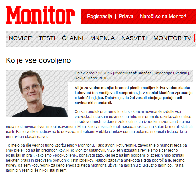 Matjaž Klančar, Monitor