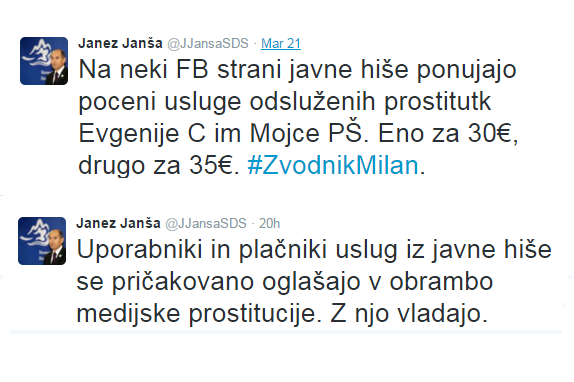 Sporni marčevski tviti Janeza Janše, ki so med drugim sprožili tudi tožbo napadenih novinark.