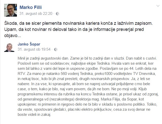 Marko Fili in Janko Šopar sta si ostre besede izmenjala kar javno prek Facebooka