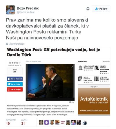 Božo Predalič in njegov zapis na Twitterju