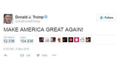 Trumpov profil na Twitterju je zdaj poln zgolj zahval, PR-sporočil in pričujočega slogana njegove kampanje.