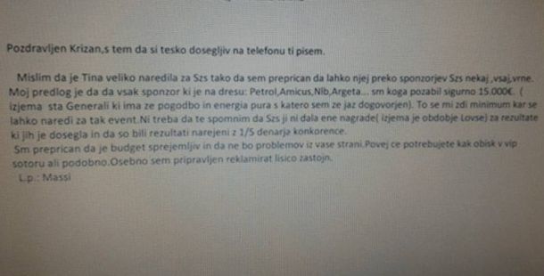 Elektronsko pismo, ki ga je poslal Andrea Massi