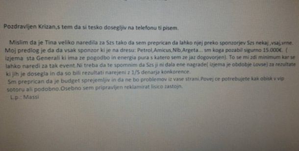 Elektronsko pismo, ki ga je poslal Andrea Massi