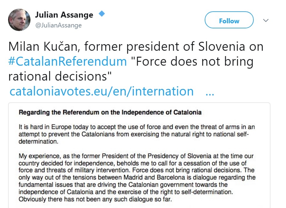 Julian Assange o sporočilu Milana Kučana na Twitterju