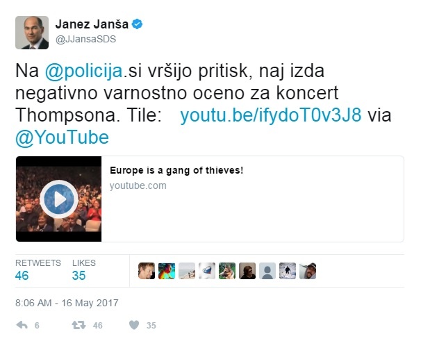 Janša ne skriva dejstva, da si želi Thompsonov koncert v Mariboru