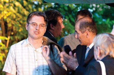 Urednik tednika Demokracije Metod Berlec in Janez Janša, predsednik SDS 