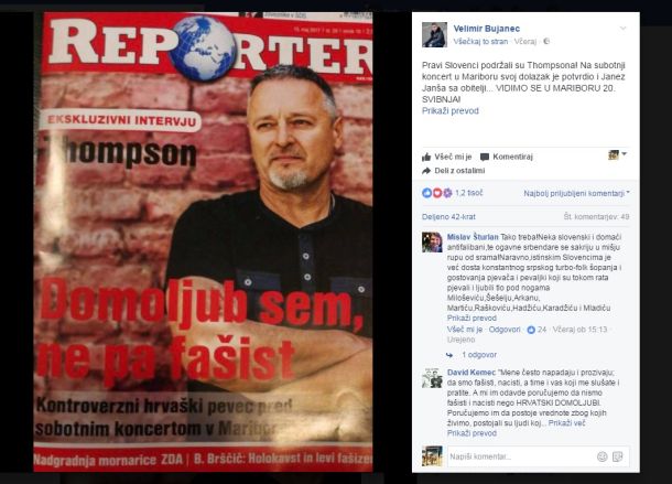 Zapis Velimirja Bujanca in objava revije Reporter, na naslovnici katere je ovekovečen Thompson