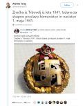 Poslanka SDS Alenka Jeraj je objavila fotografijo značke, ki naj bi bila izdana leta 1941 ob skupni proslavi komunistov in nacistov v Trbovljah. V resnici gre za odlikovanje poveljnikom Rdeče armade v obdobju med letoma 1918 in 1920.