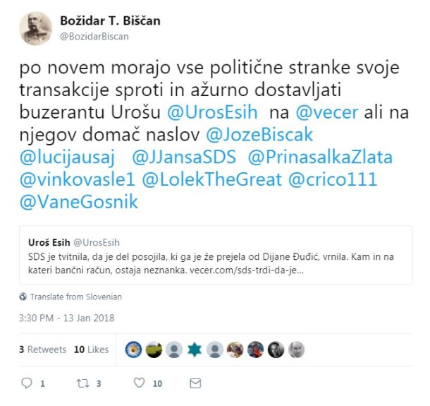 Janez Janša je na Twitterju delil sporen zapis, ki napada in žali novinarja ... 