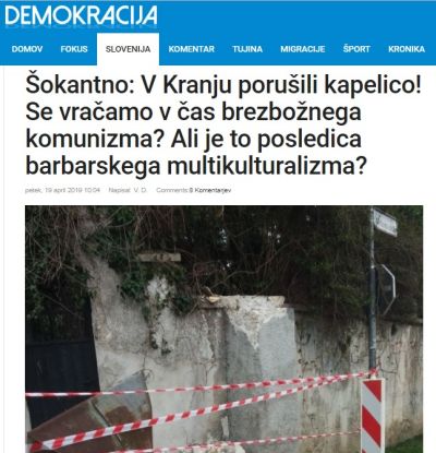 Naslov članka na spletnem portalu Demokracije