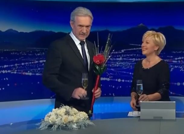 Slavko Bobovnik in Rosvita Pesek lani decembra v njegovih zadnjih Odmevih na TV Slovenija