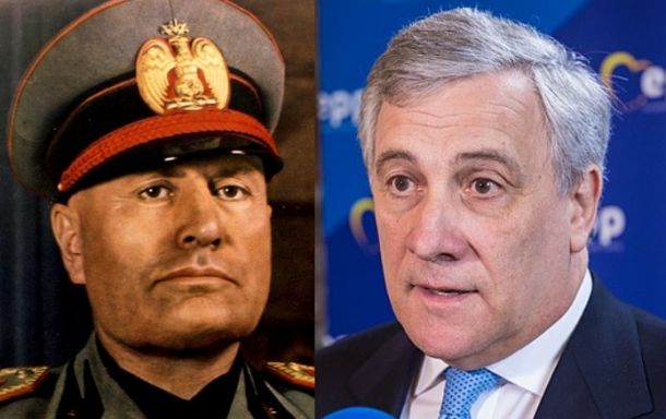 Nekdanji italijanski fašistični diktator Benito Mussolini in predsednik Evropskega parlamenta Antonio Tajani