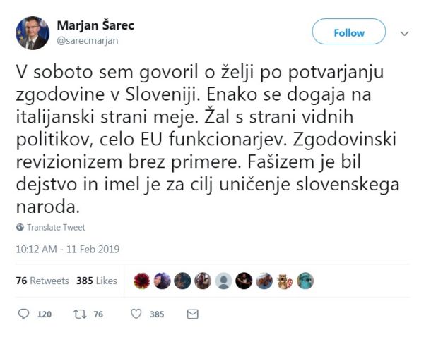 Marjan Šarec razume, da je bil tudi slovenski narod tarča fašizma