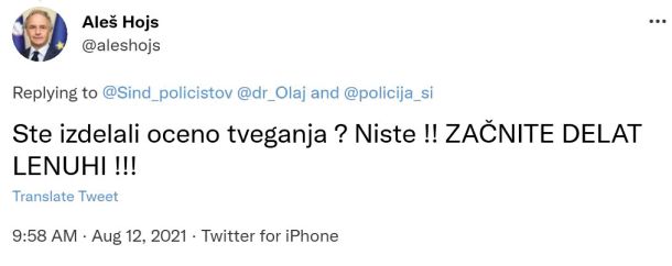 Primer uglajenega, modrega in državniškega odziva uglednega funkcionarja njegove ekscelence gospoda Aleša Hojsa